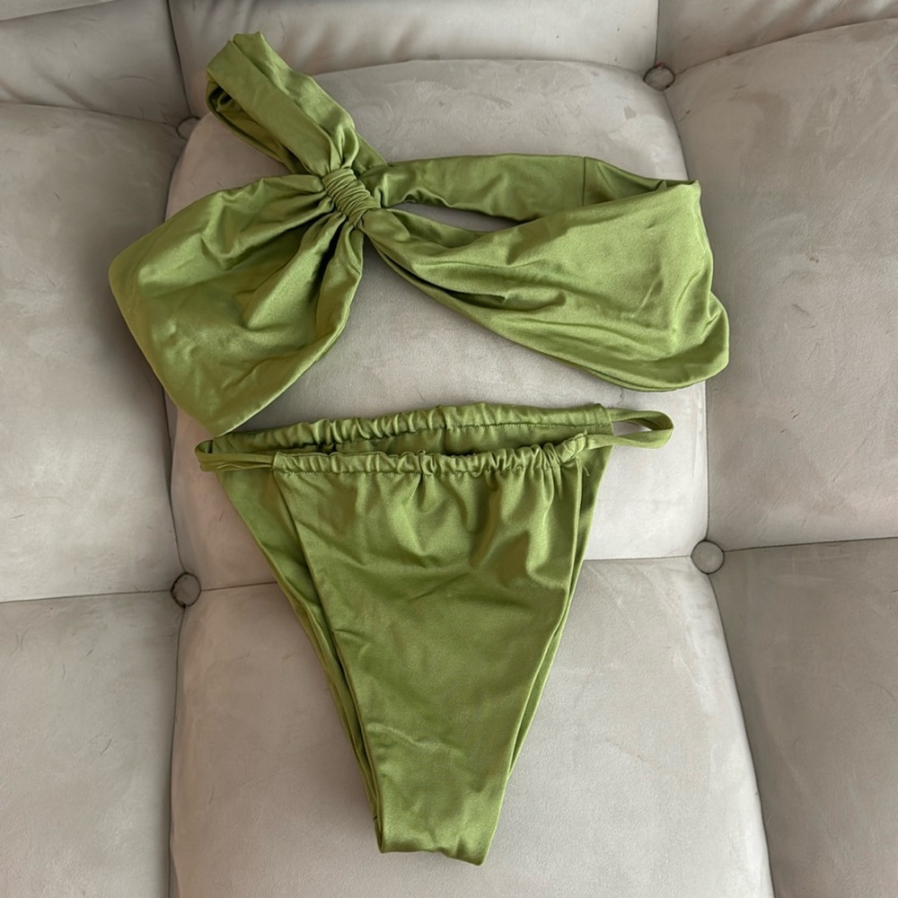 Green custom 2 piece swimsuit- 1 shoulder